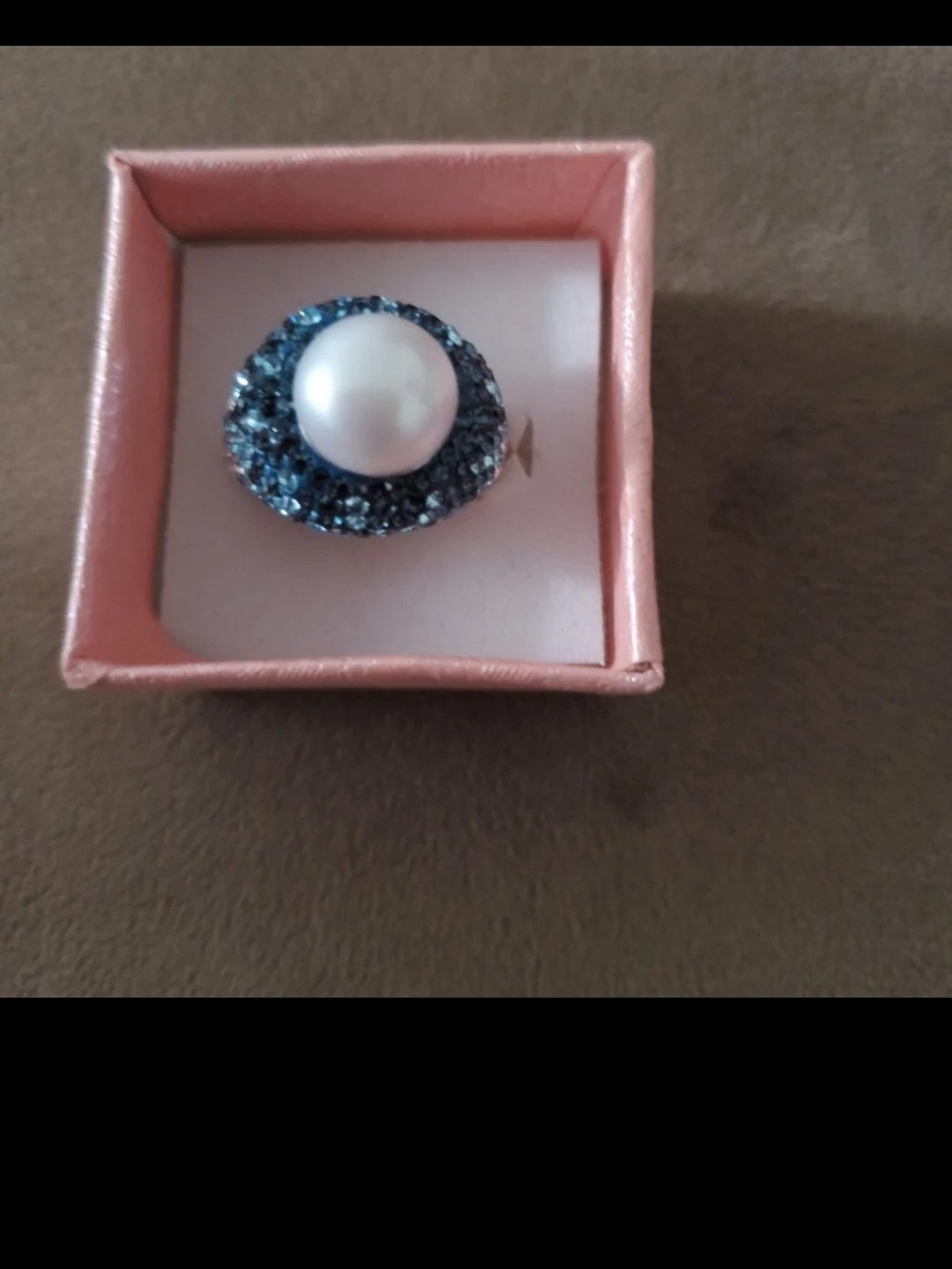 Pearl Center Blue Crystal Halo Ring - Women Jewelry